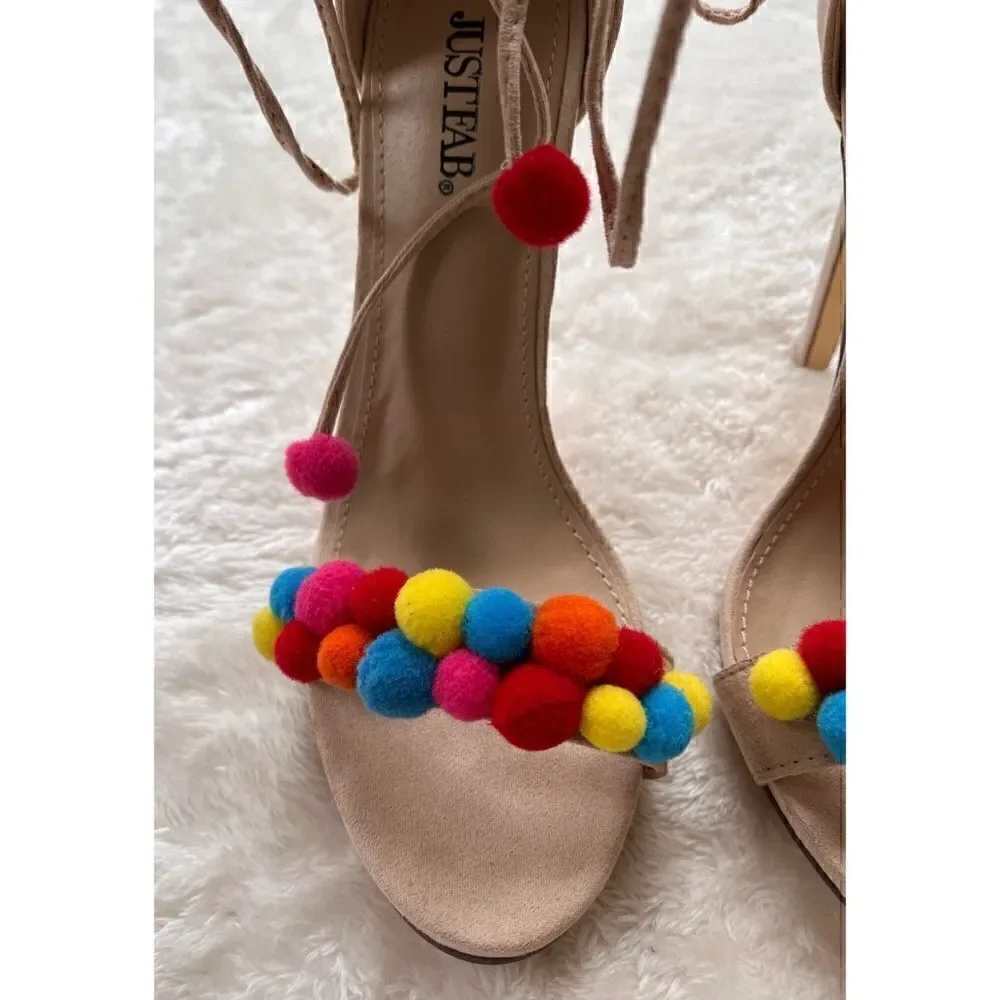 NWOB Hazel Pom Pom Embellished Heels by JUSTFAB